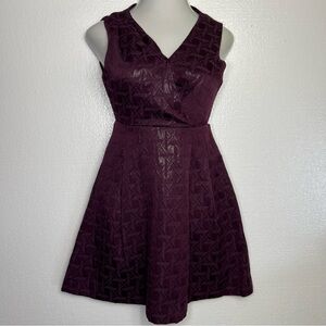 Kirna Zabete Target Burgundy Fit & Flare Dress V Neck Sleeveless Textured size 2